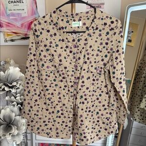 Selena Gomez Cream Floral Button Down Shirt